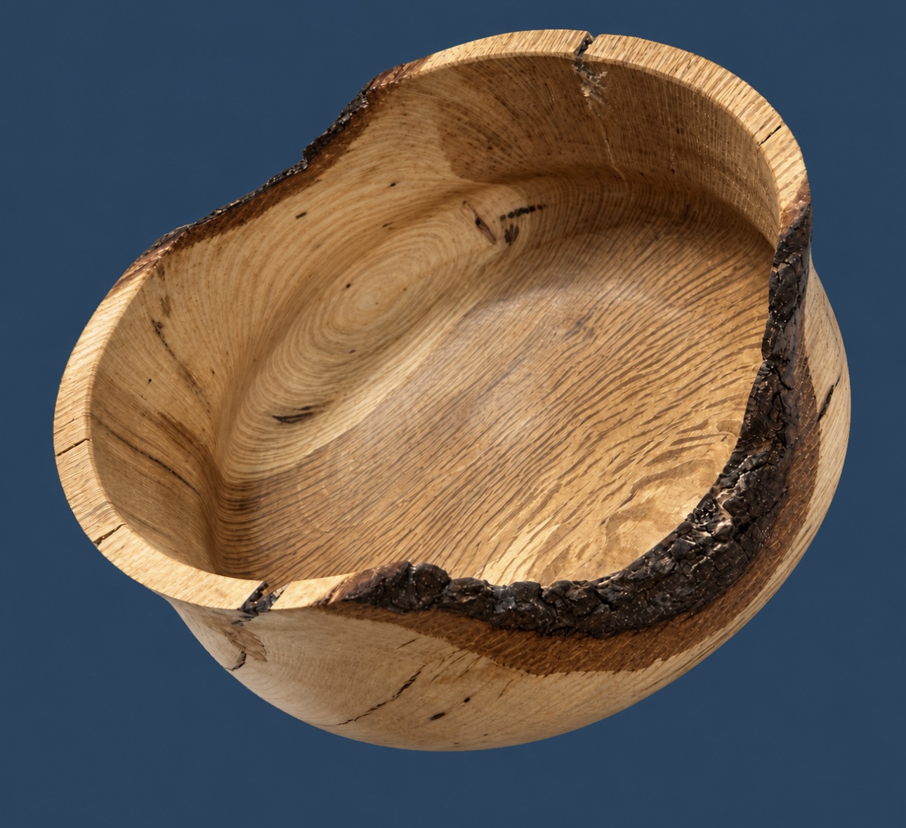 Hand-turned live-edge oak bowl by Jay Studios Craftsmanship